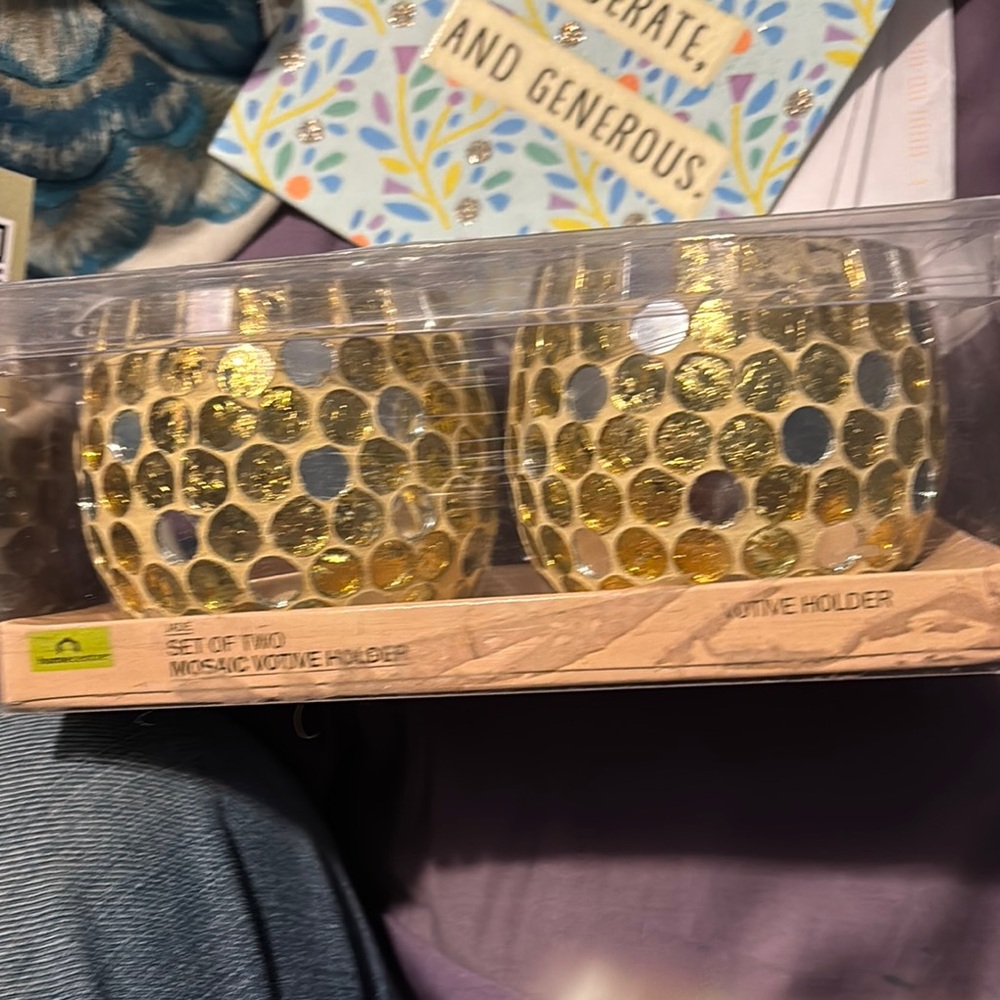 Gold Mosaic Votive Holder Set
